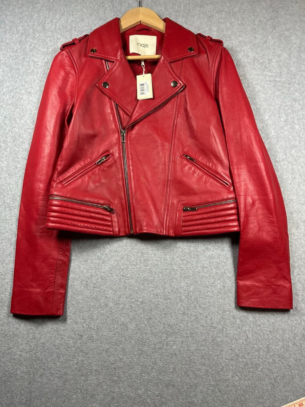 xoto Jacket (MSRP $745) Size 8 Red Leather Asymmetrical Notch Collar